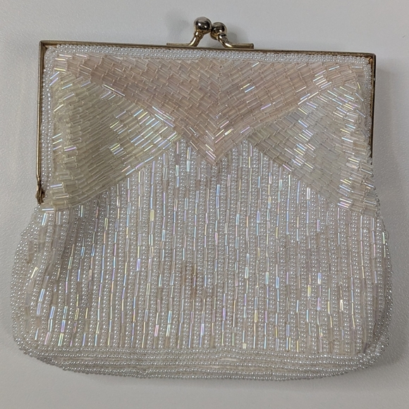 Magid Handbags - Magid White/Pastel‎ Beaded Evening Bag Vintage 50s 60s Macau Handmade